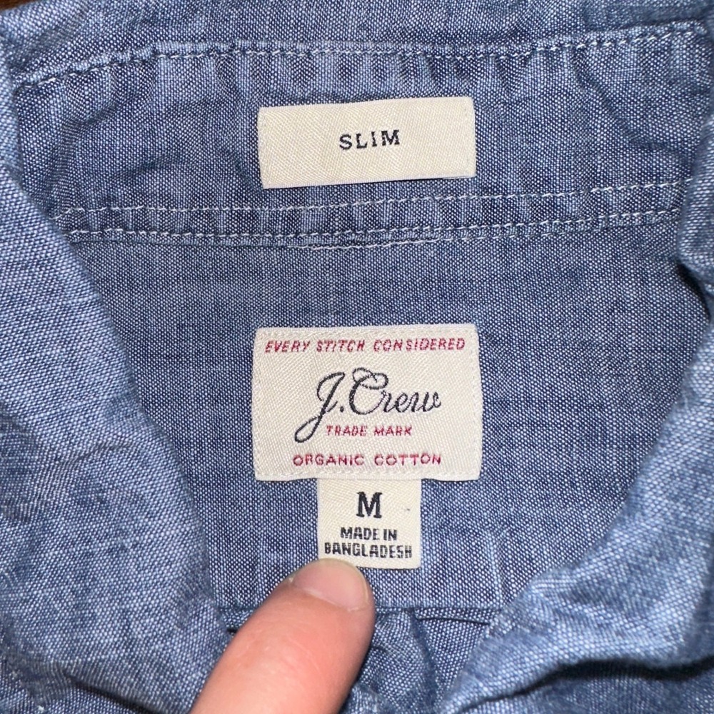 J. Crew Slim Fit Organic Cotton Chambray Shirt Mens Medium Blue Long Sleeve - Picture 4 of 5